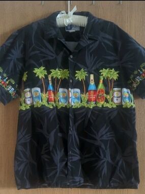 Styled By RJC Made in Hawaii- Button Down Hawaiian Beer & Palm Shirt- Size Large